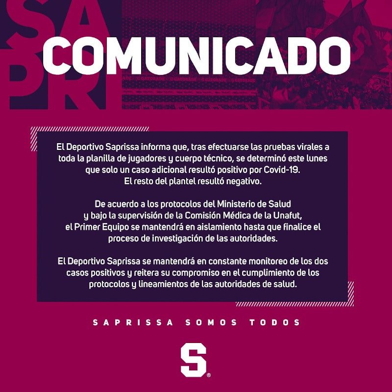 Comunicado Saprissa sobre covid-19